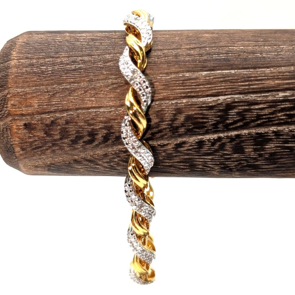 Marked BR KRN Gold & Silver Tone Small Scattered Diamonds Tennis Bracelet